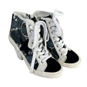 VINTAGE HAVANA Remiee Black Blue Snakeskin Embossed Leather Sneaker Bootie 5.5